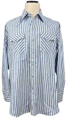 Vintage 80s Panhandle Slim Blue Stripe Pearl Snap Western Shirt USA XL